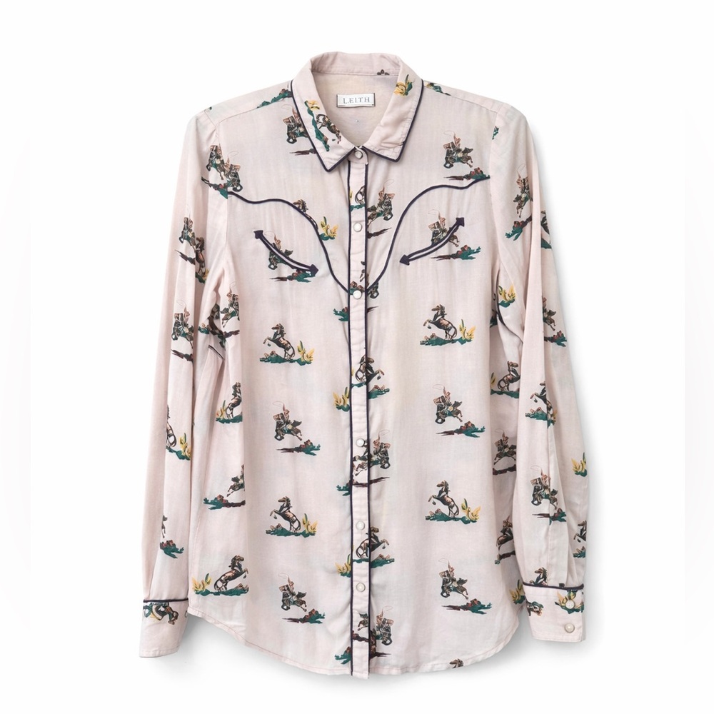 Leith Pink Western Print Button-Down Shirt